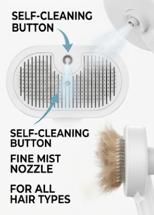 Steamy Pet Grooming Brush – Self-Cleaning Mist Spray for Dogs & Cats