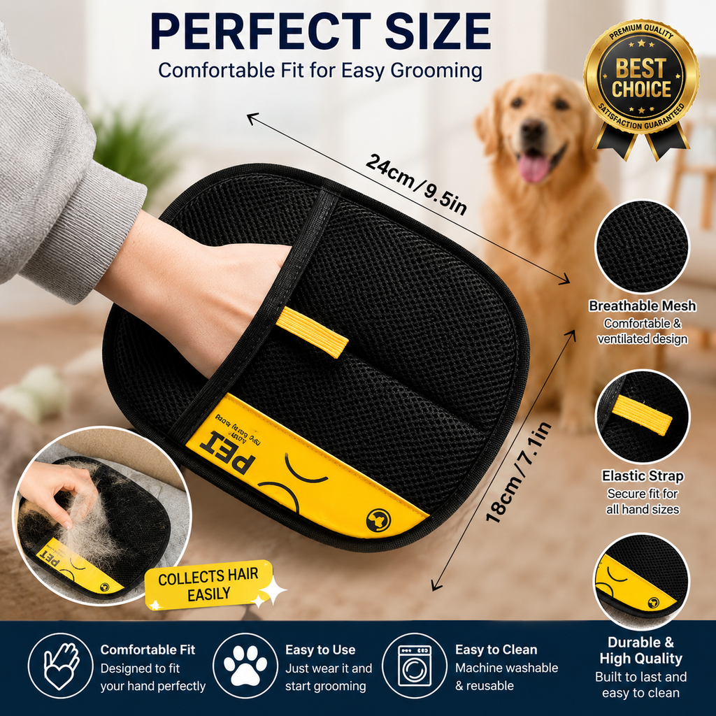 Pet Hair Remover Glove - Magic Grooming Brush for Dogs & Cats